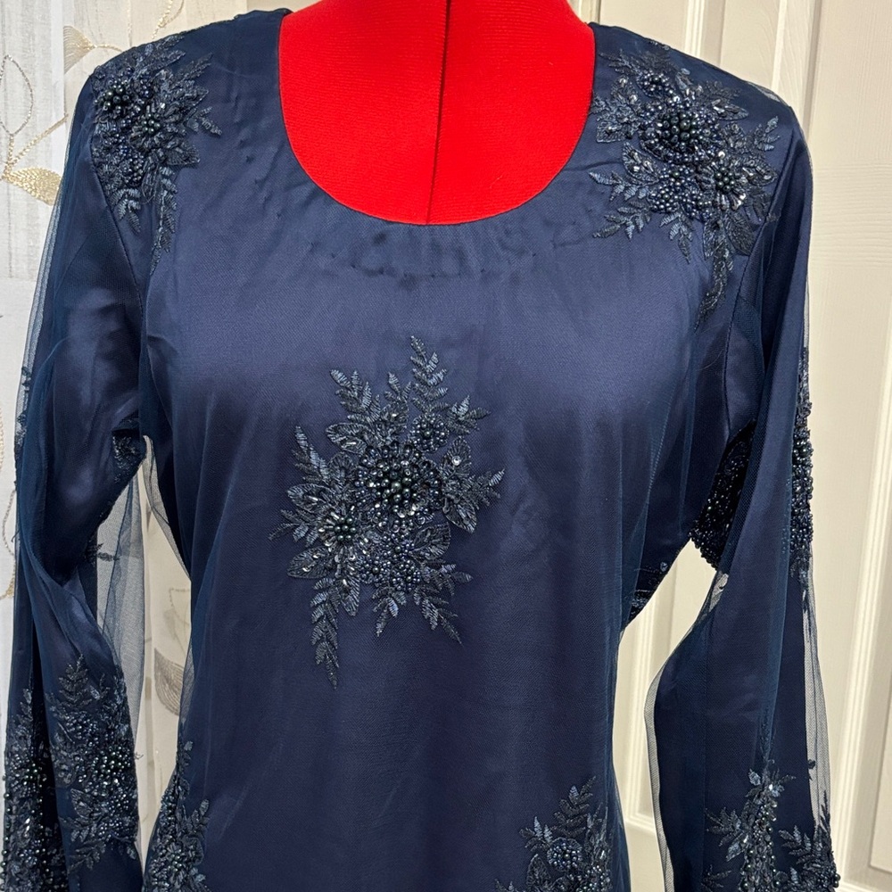 Elegant Navy Blue Embellished Top